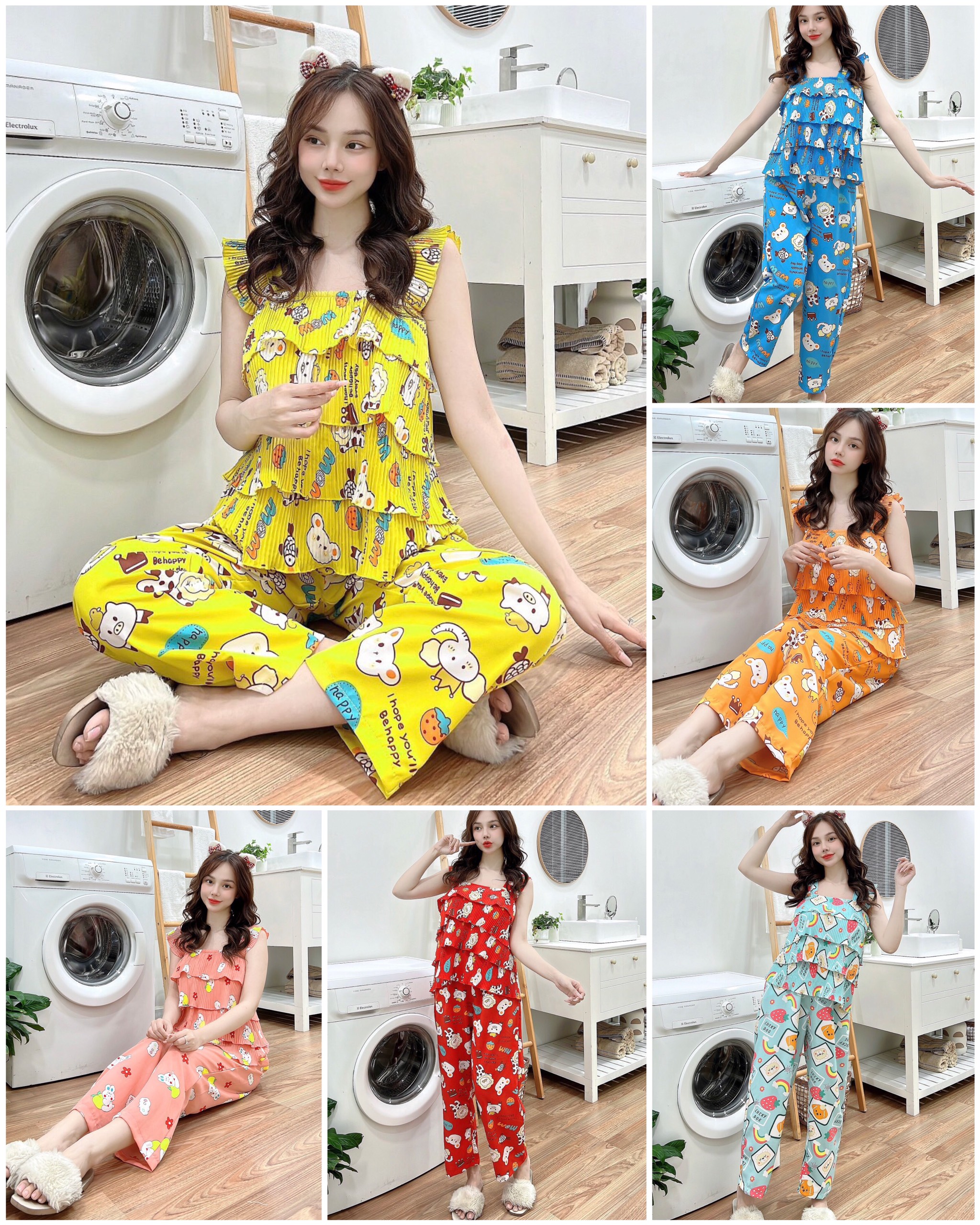 Set lụa hàn dập ly có túi họa tiết dễ thương trẻ trung (<60kg)