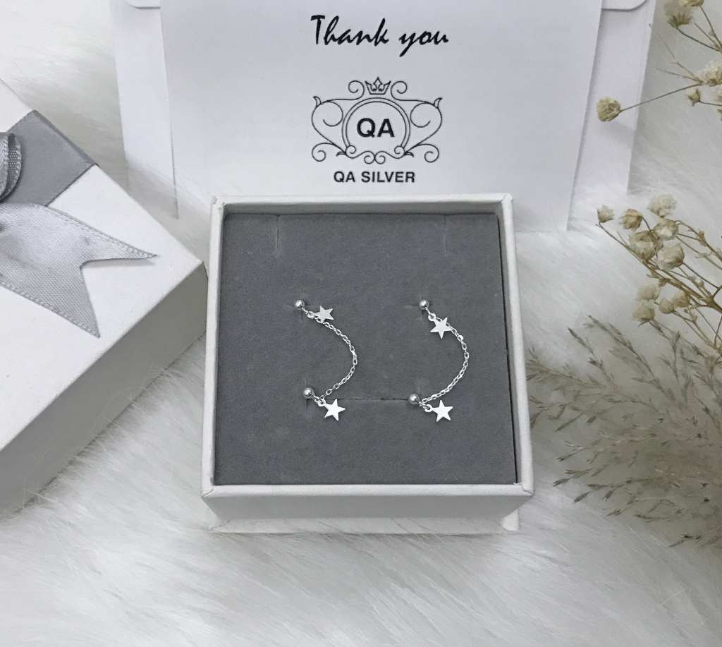 Khuyên tai bạc 925 ngôi sao 2 lỗ bông nữ kẹp vành S925 STAR QA SILVER Earrings EA210210