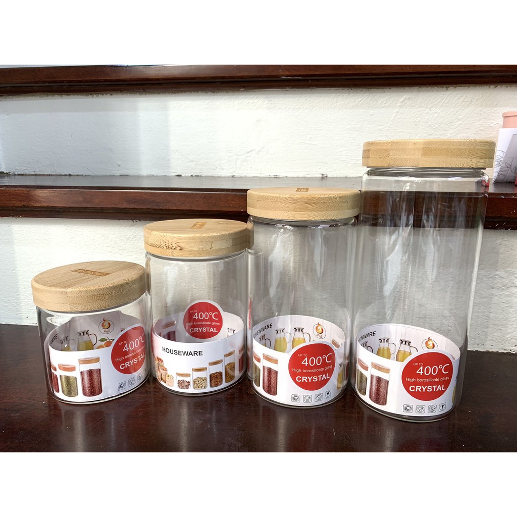 Lọ Thủy Tinh Borosilicate Nắp Gỗ Gen Vặn Siêu Kín
