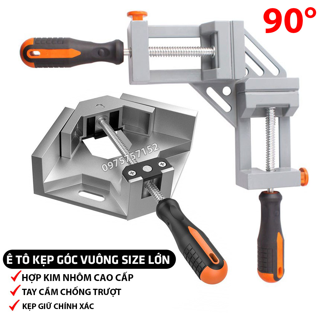 Ê tô kẹp góc vuông 1 tay, 2 tay loại lớn, vam vuông góc 90 độ hợp kim nhôm cao cấp, tay cầm bọc nhựa 2 lớp chống trượt, độ chính xác cao, eto vuông góc, vam vuông góc 90 độ, ê tô vuông góc tay đôi, eto kẹp dụng cụ ke góc vuông