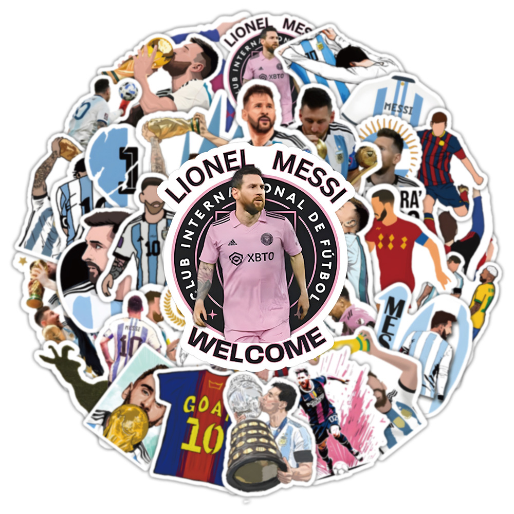 Set 10 Hình Dán Messi Sticker Cầu Thủ Bóng Đá Chống Thấm Nước Trang Trí Mũ Bảo Hiểm, Ván Trượt, Điện Thoại, Laptop, Vali
