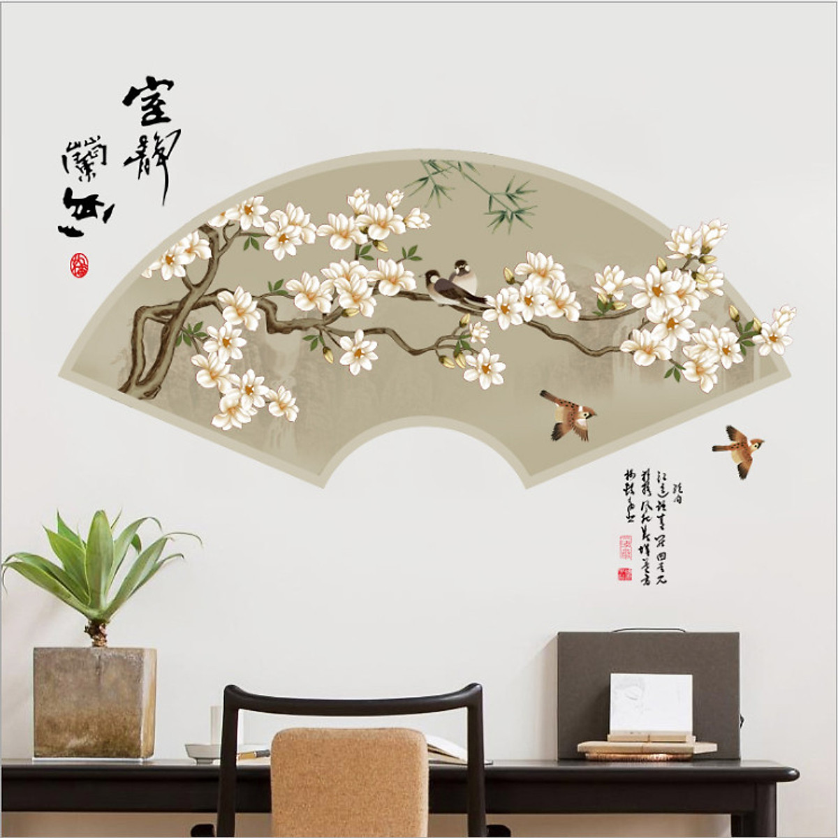 [HCM]DECAL DÁN TƯỜNG VÒM QUẠT HOA MAI TRẮNG