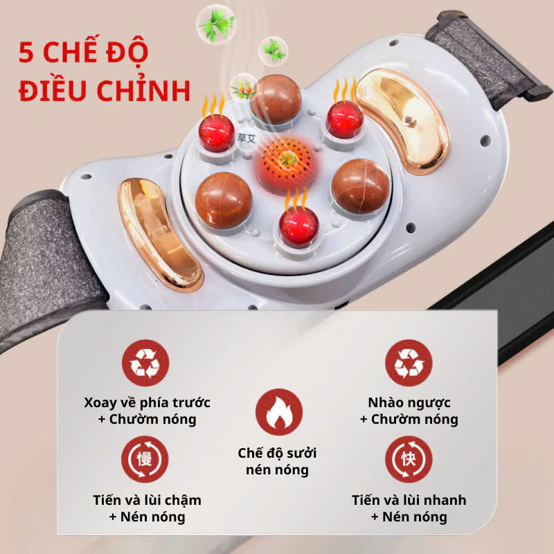 Máy Massage Bụng Giam Mỡ, Đai Massage Đánh Tan Mỡ Bụng Cao Cấp Có Đèn Hồng Ngoại Tích Hợp Đá Nóng Hymalaya Giúp Giảm Mỡ