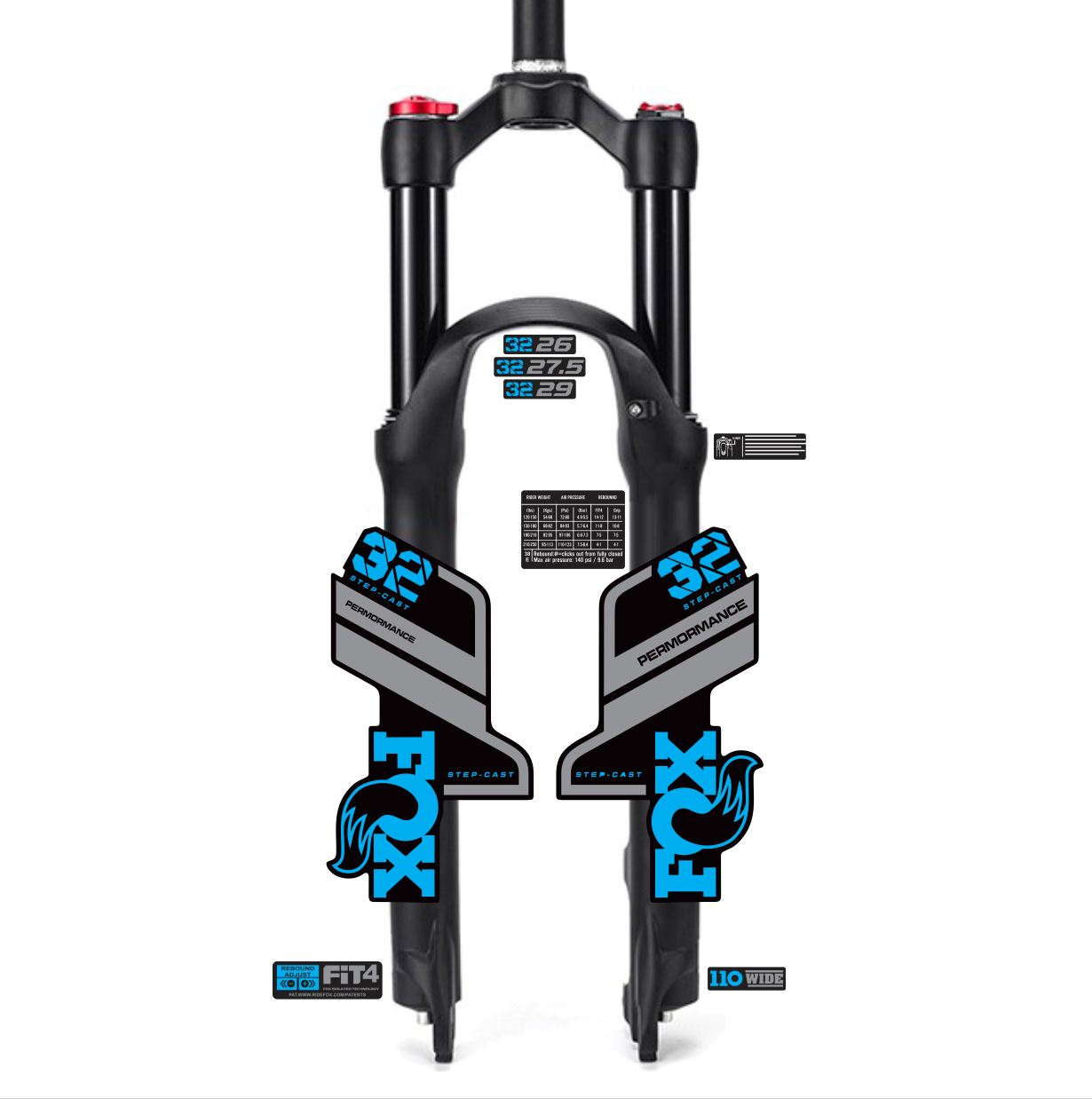 tem decal dán phuộc xe đạp địa hình Fox performance 32 2021 | cheetahdecals.com