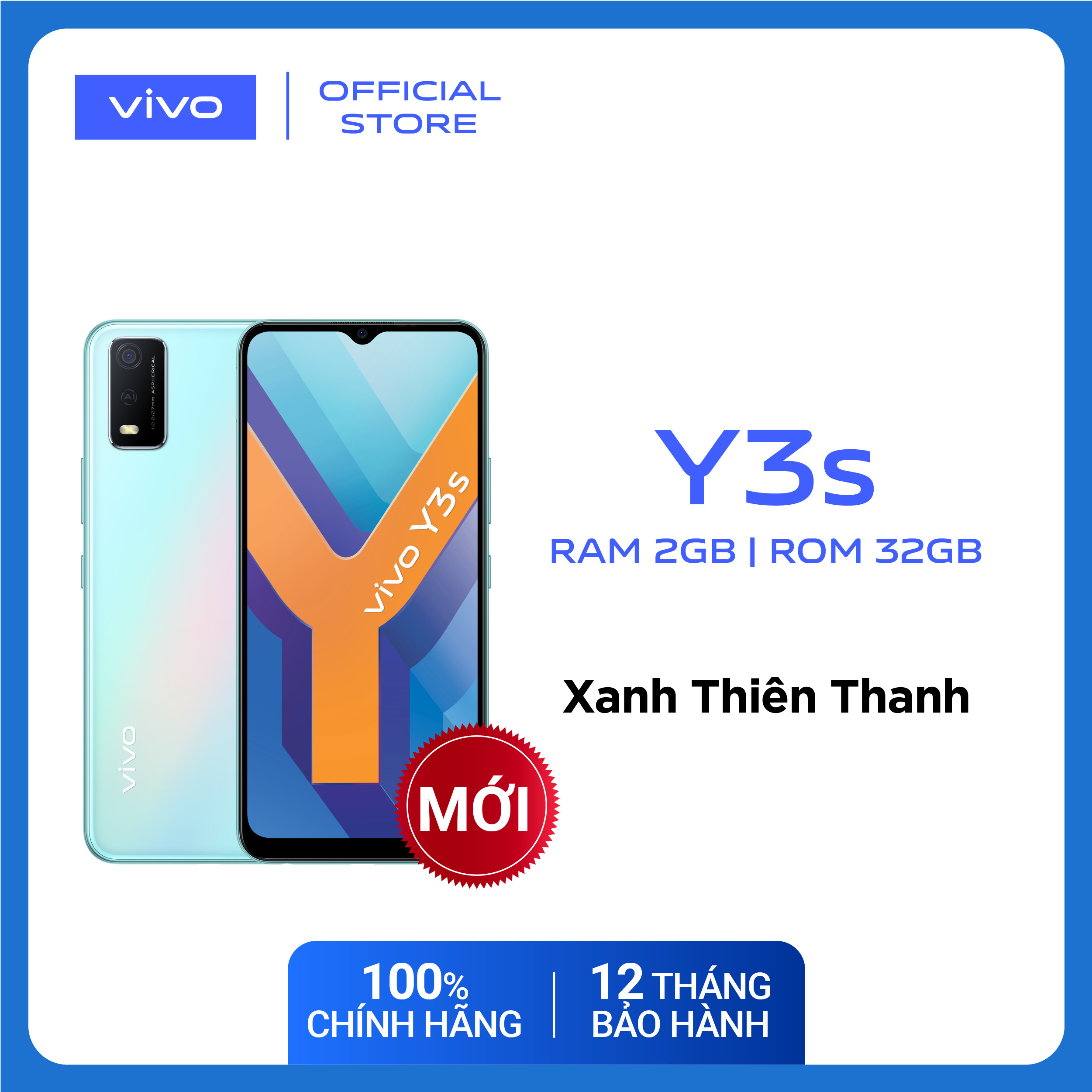 Điện thoại Vivo Y3s (2GB/32GB) - Hàng chính hãng - Bảo Hành 12 tháng - Freeship