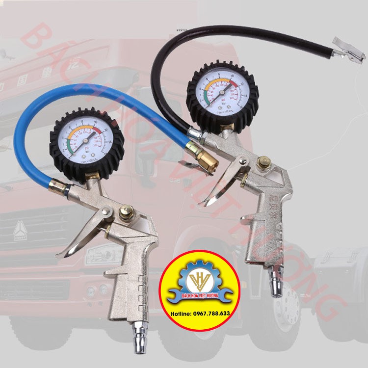Súng bơm hơi ô tô xe máy có đồng hồ đo áp suất