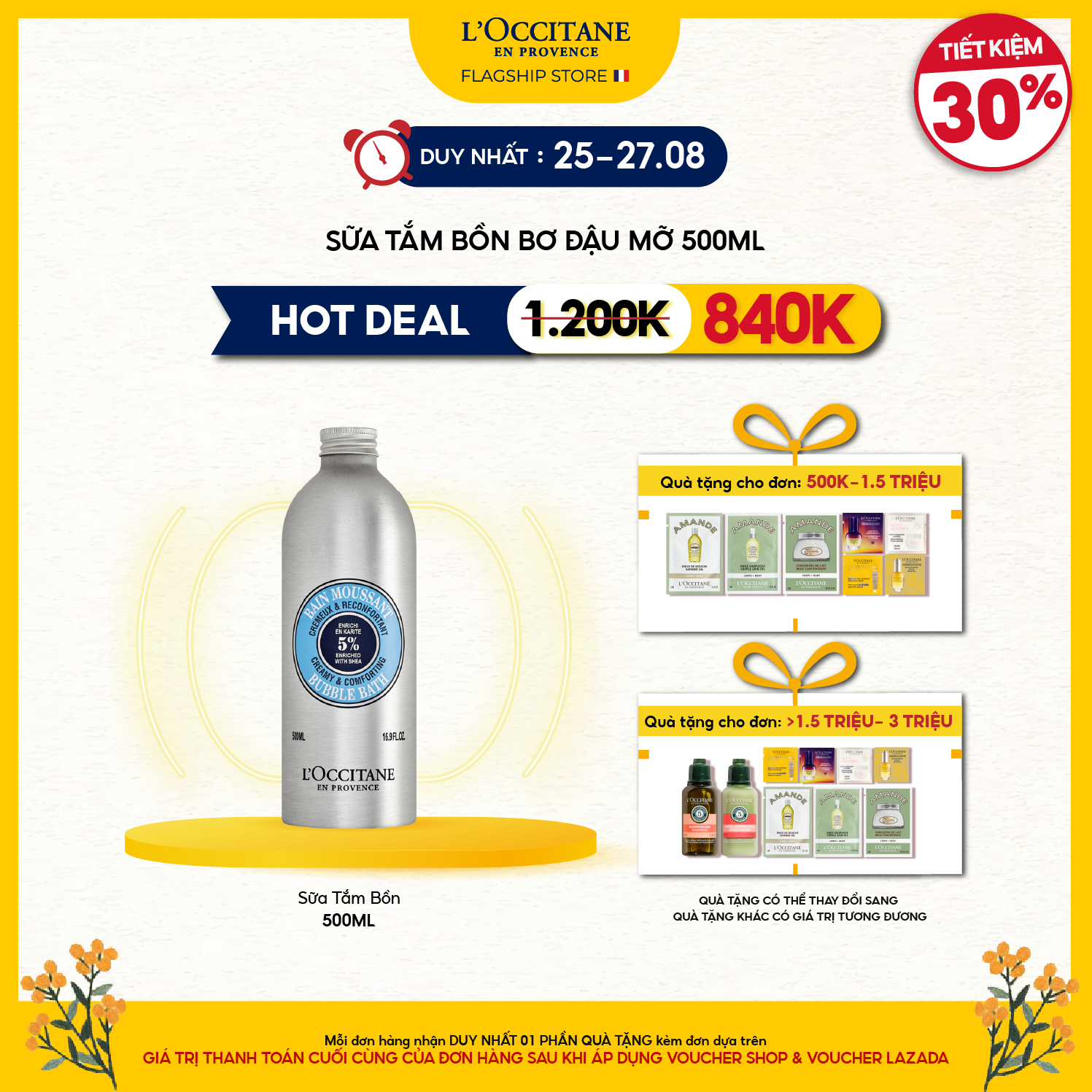 Sữa tắm bồn chiết xuất bơ đậu mỡ l'occitane shea bubble bath 500ml