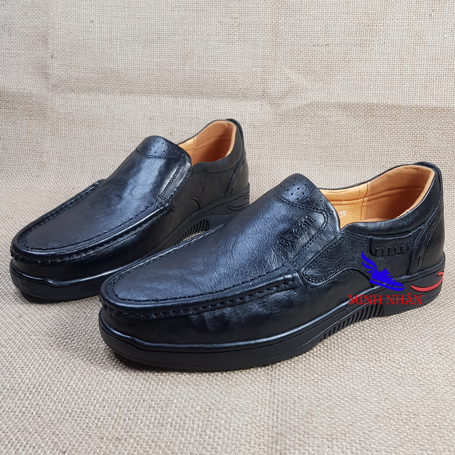 Giày mọi nam da bò Giày lười nam da bò đế bệt Giày xỏ giày mọi nam cao cấp da nhăn da bò dày thời trang hàng hiệu giá rẻ O-8 màu đen