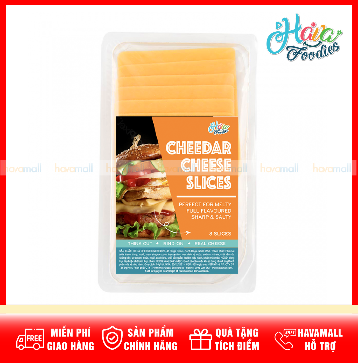 CHỈ GIAO HỎA TỐC 2H TẠI HCM Phô Mai Lát Cheddar Havafoodies 8 Miếng Slices