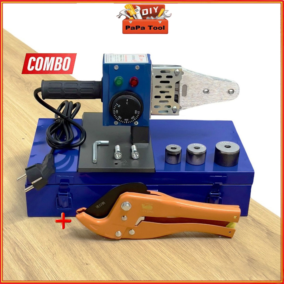 BỘ MÁY HÀN NHIỆT ỐNG NƯỚC PPR Công suất 600W chỉnh nhiệt núm xoay, đầu hàn chống dính 20-32mm,