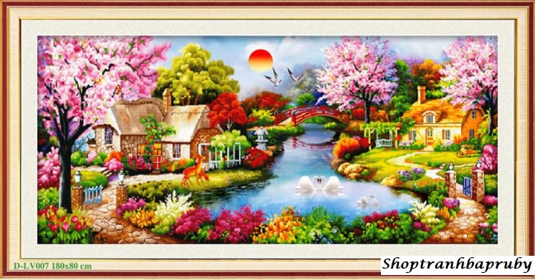 Tranh đính đá Mùa Xuân Ấm Ấp LV007 kích thước 180 x 80 cm
