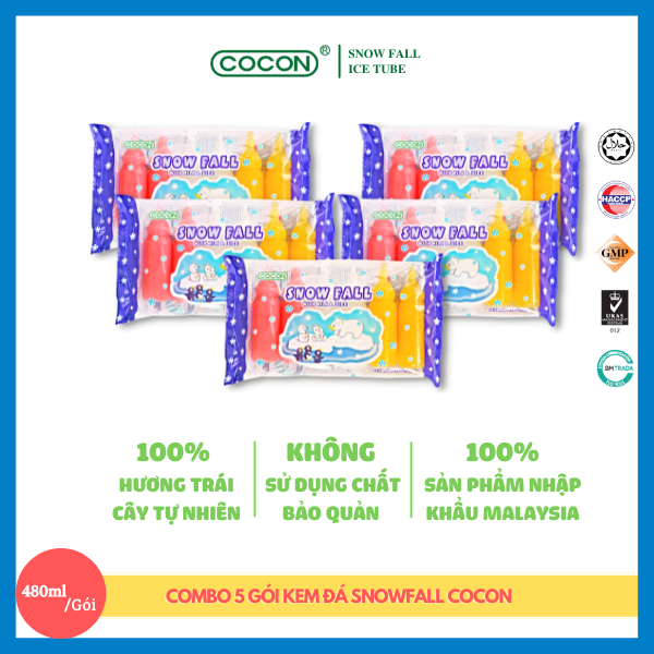 Combo 5 Gói Kem Đá Bình Sữa Cocon Snow Fall (480ml x 5gói)