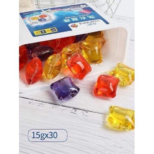 Hộp 30 viên nước giặt xả quần áo hộp 30 viên giặt xả quần áo nhiều mùi Đánh bật các vết bẩn, làm trắng sáng vượt trội và cho mùi hương thơm lưu lại quần áo lâu mà không làm phai màu quần áo.