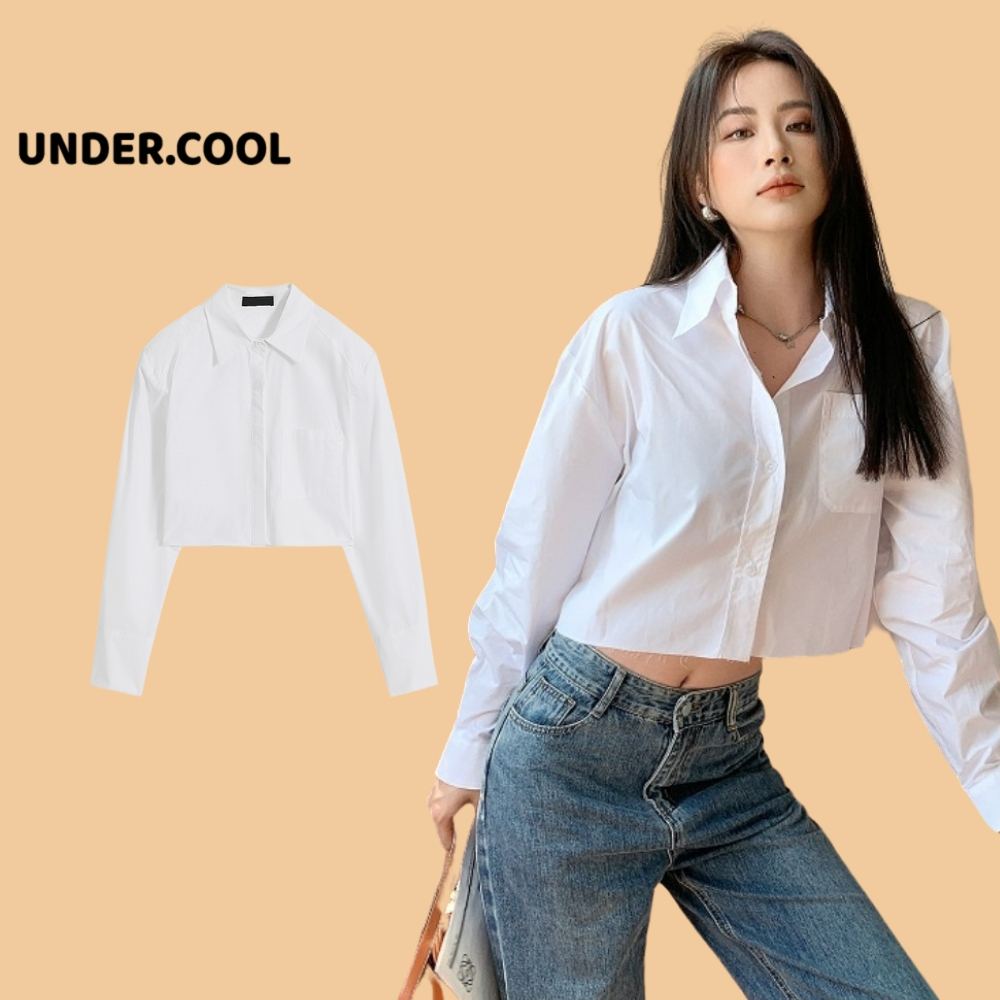 Áo croptop sơ mi trắng dài tay undercool, dáng basic dễ phối đồ