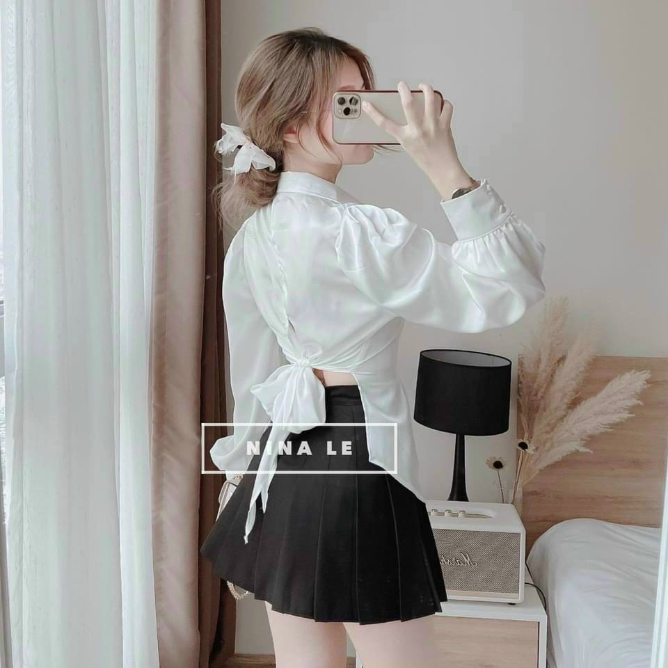 ÁO SƠ MI KIỂU, PHỐI NƠ CỘT EO SAU LƯNG CỰC XINH