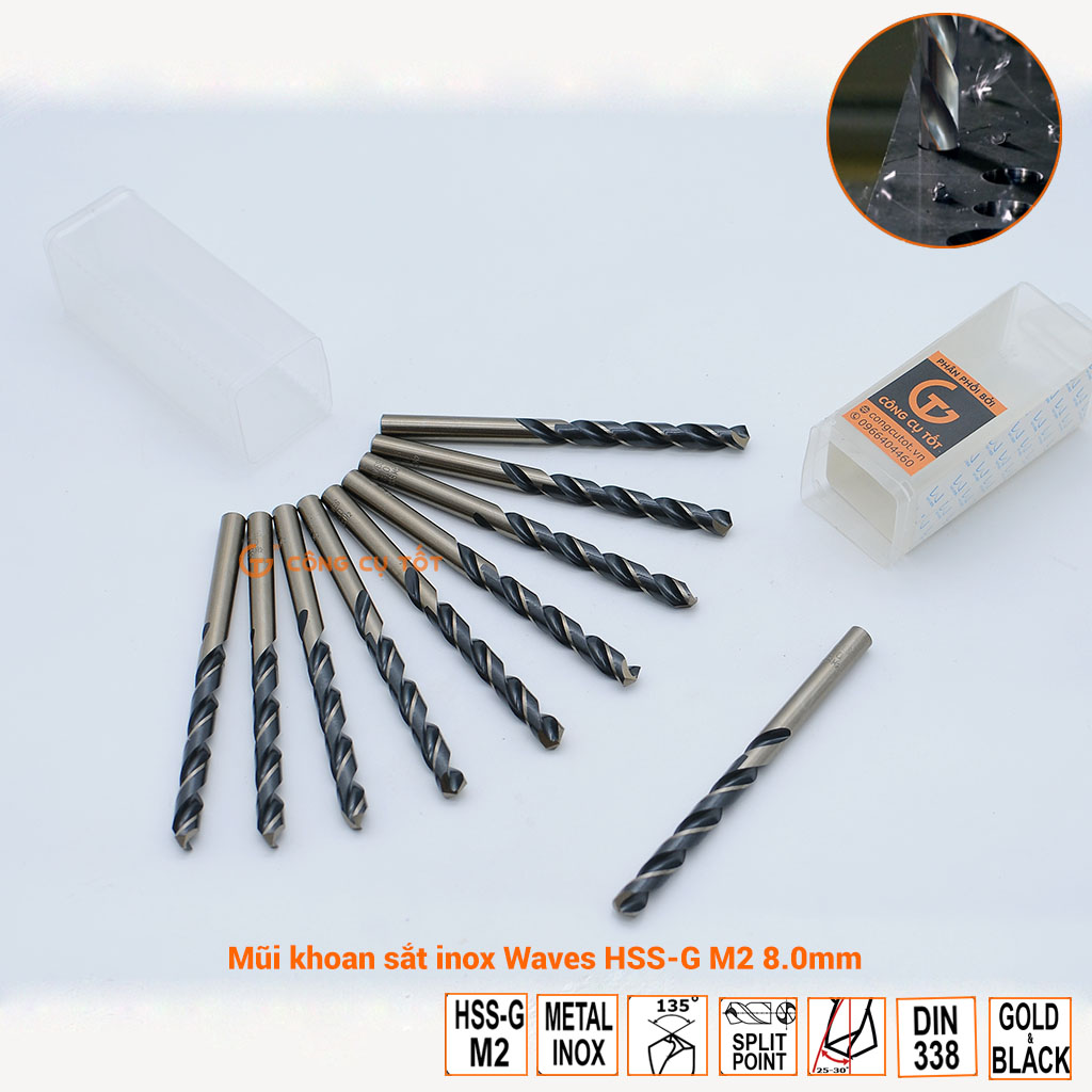 Mũi khoan sắt inox Wave HSS size tùy chọn