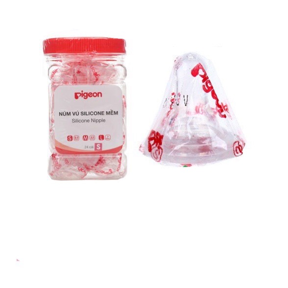 Núm ty bình sữa Pigeon Silicone cổ thường ( size S/M/L ), núm vú thay bình sữa cổ hẹp