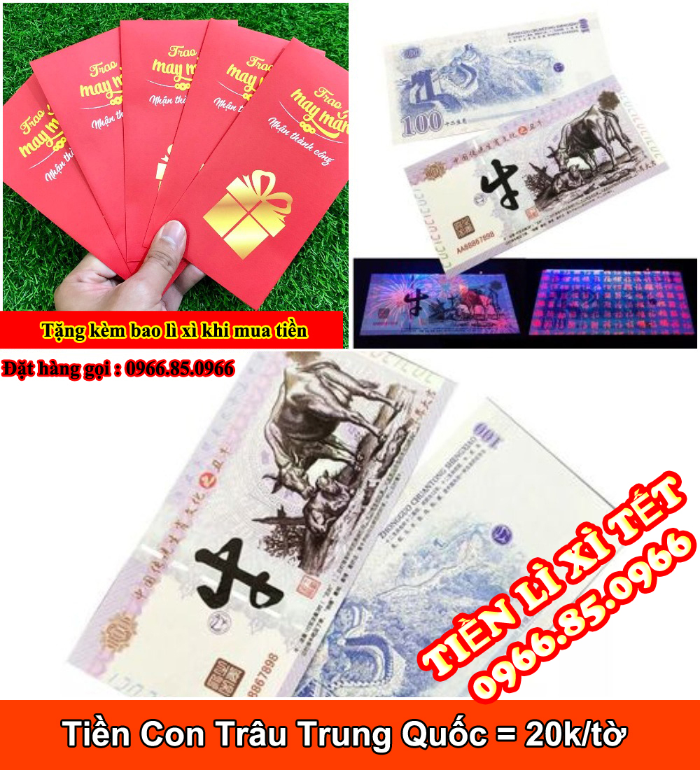 Lì xì mừng tuổi tết nguyên đán 2021 bằng tờ con trâu trung quốc may mắn kèm bao lì xì tài lộc