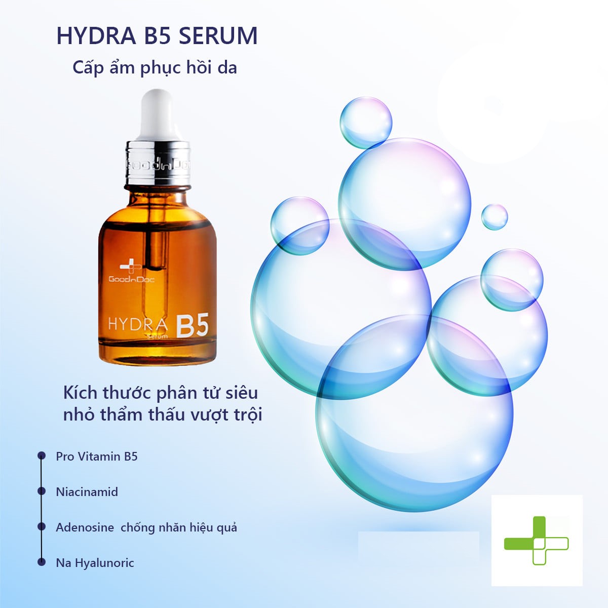 Serum GOODNDOC HYDRA B5 dưỡng ẩm sáng da mờ thâm nám cấp nước chống lão hóa 30ml