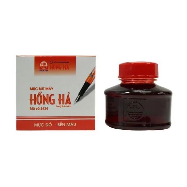 Lọ mực bút máy chất lượng cao bền màu Hồng Hà màu đỏ 3434