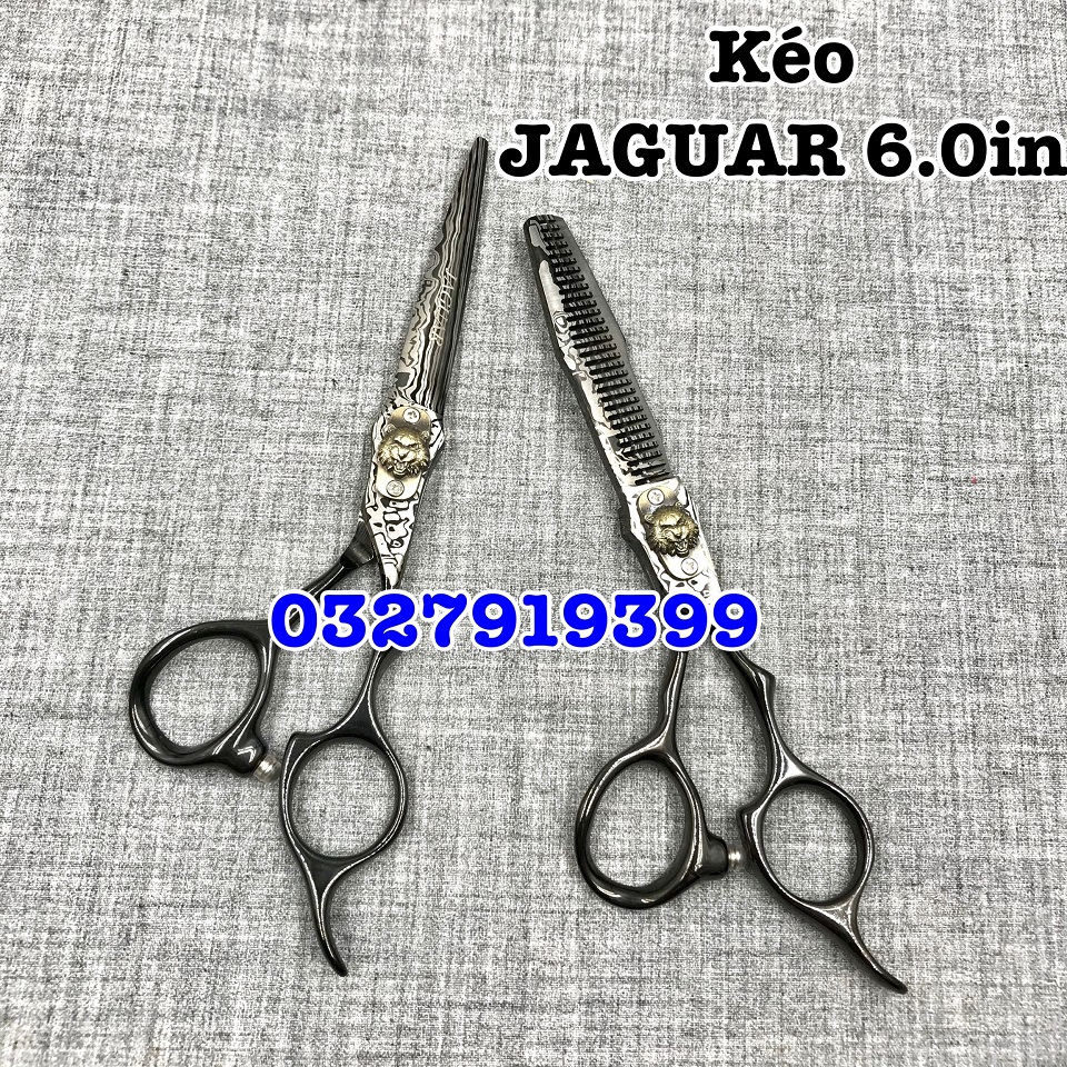JG Kéo Cắt Tỉa Tóc Cao Cấp Siêu Bén Nhật 6.0in Thép S440C Độ Cứng Trên 62HRC Kèm Bao Da Chất Lượng Cao ( loang đen )