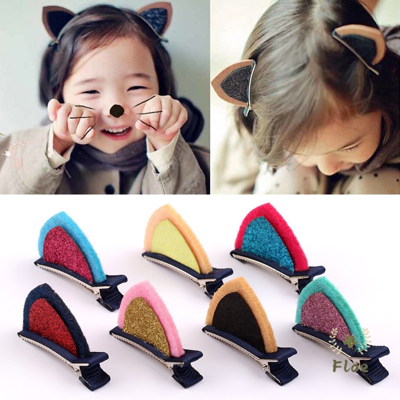 [HCM]HCM- set 2 kẹp tóc hình tai mèo đính sequin lấp lánh phong cách Hàn Quốc dễ thương dành cho các bé - Selenshop