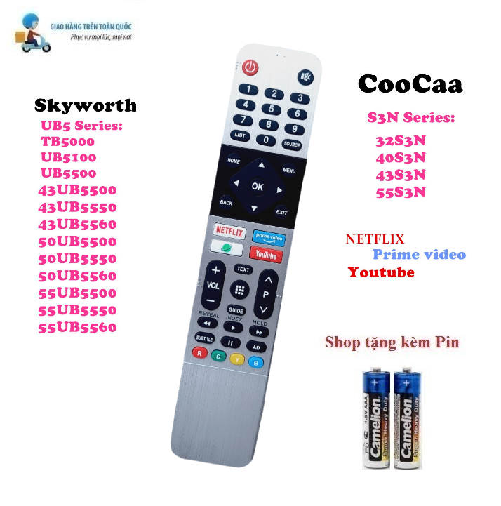Remote điều khiển tivi đa năng dòng coocaa, skyworth lcd/led/smart tv- hàng mới 100% tặng kèm pin!!!