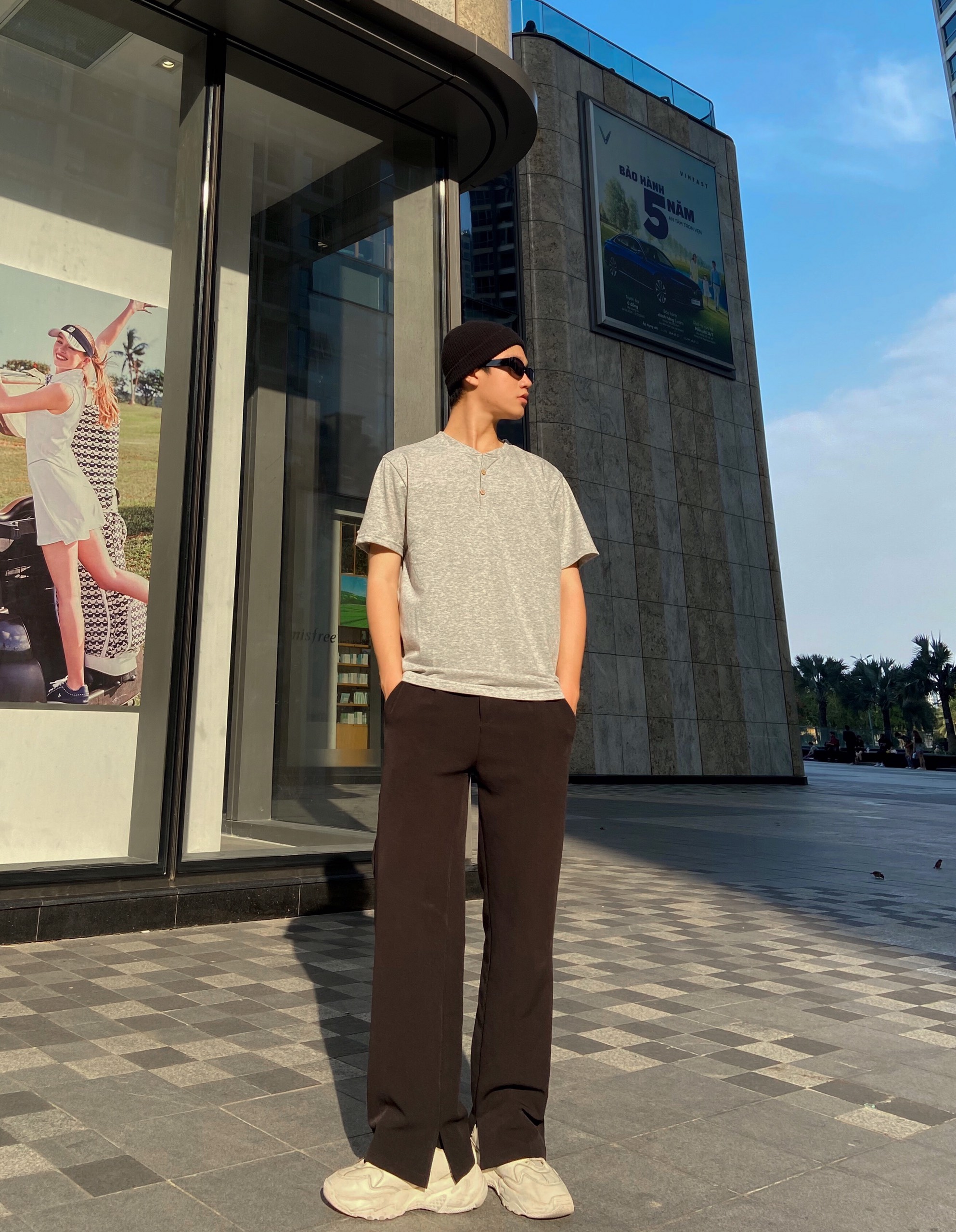 Áo thun henley cổ trụ cộc tay chất liệu cotton Giisel
