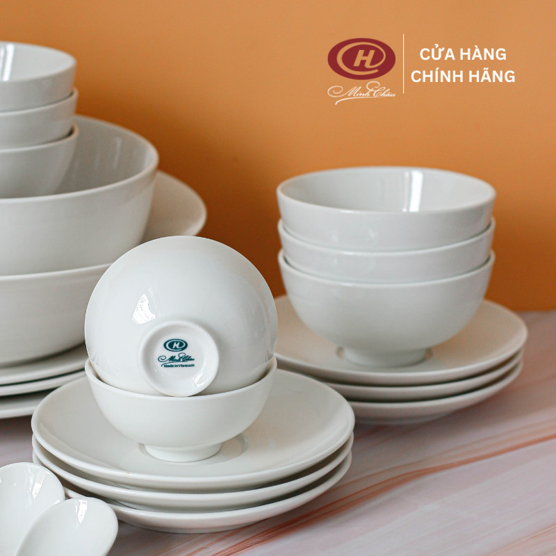 Bộ Bát Đĩa Trắng Trơn 25 Món - Sứ Minh Châu