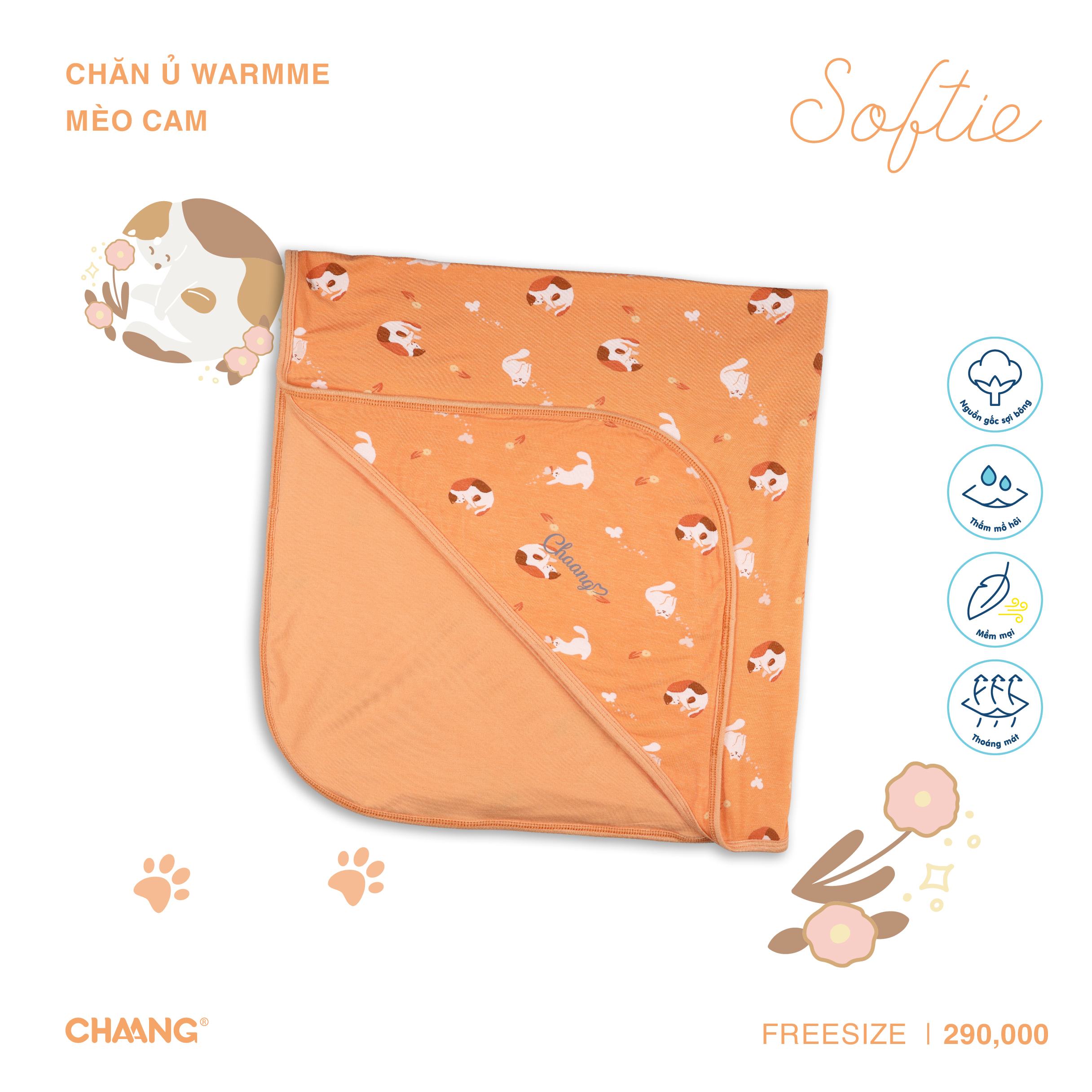 [CHAANG] Chăn ủ Warmme 80x90cm Mèo Chaang