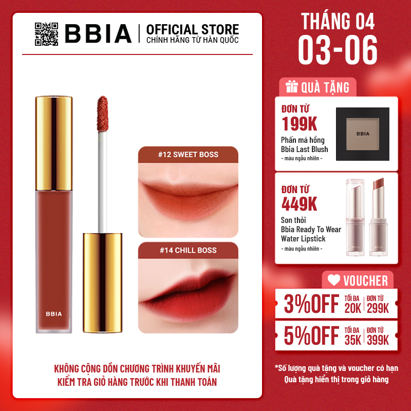 [Version 3] Son kem lì bền màu, mịn như nhung BBIA Last Velvet Lip Tint 5g