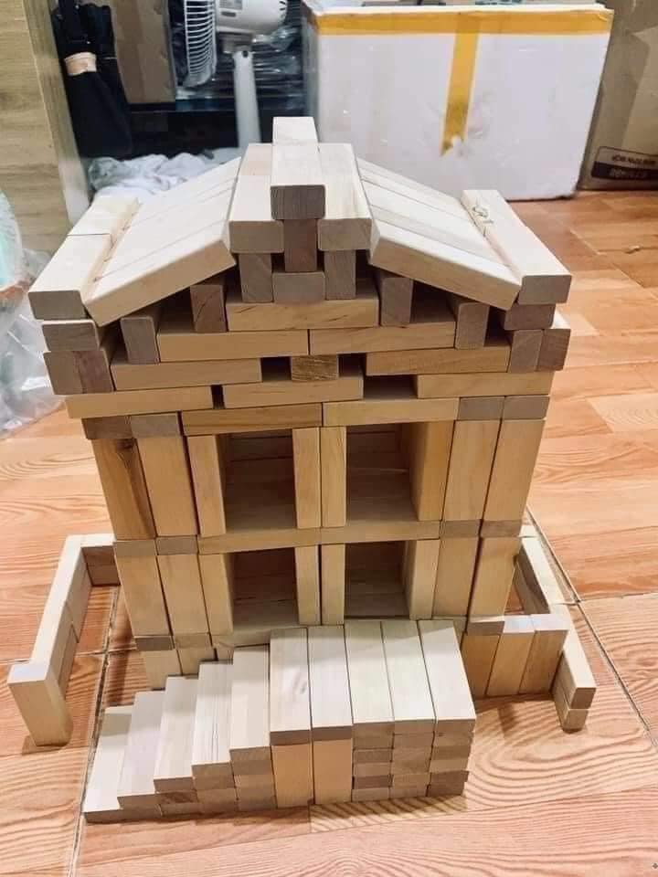 Thanh gỗ rút, đồ chơi rút thanh gỗ, bộ đồ chơi lắp ráp toà nhà, đồ chơi xếp khối tháp