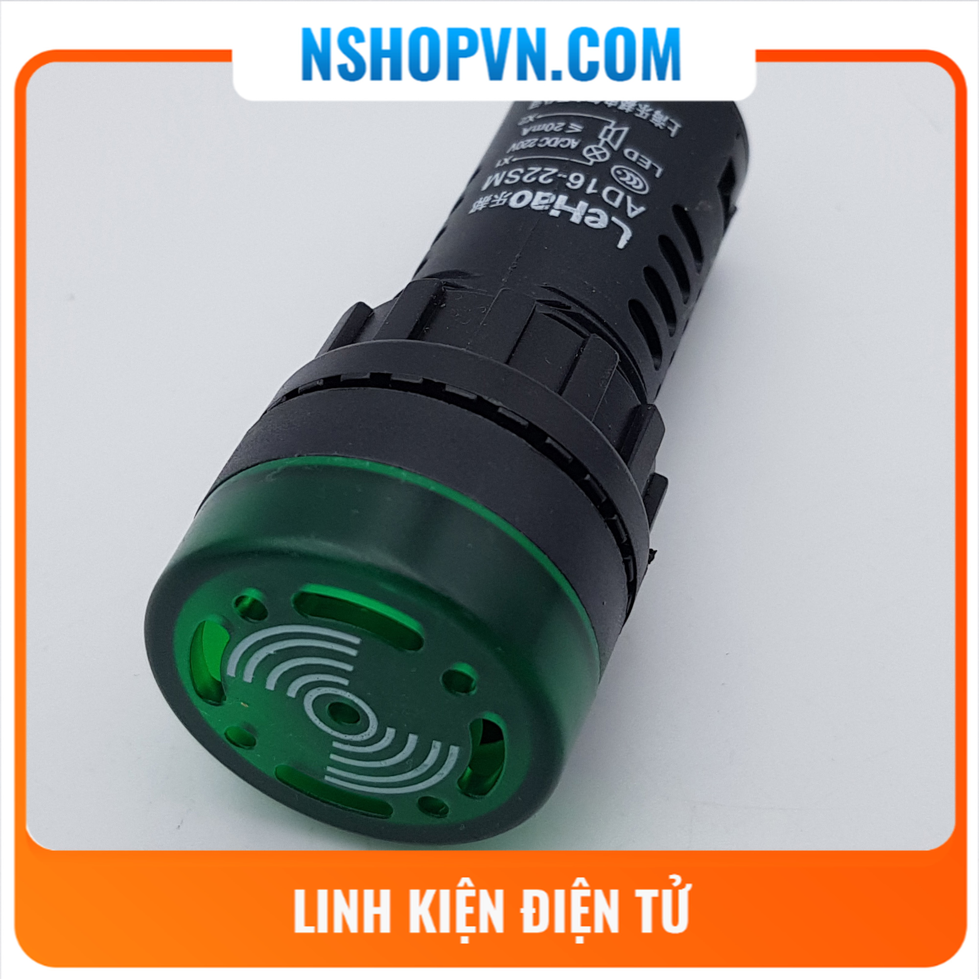 Đèn báo có còi AD16-22SM màu xanh lá 220V