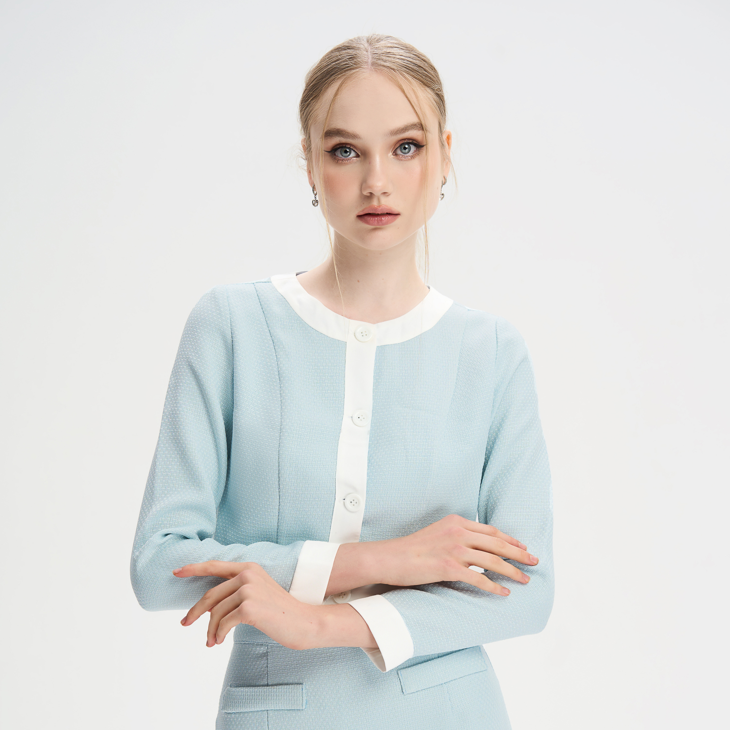 Áo kiểu suông bố phối viền trắng Maybi