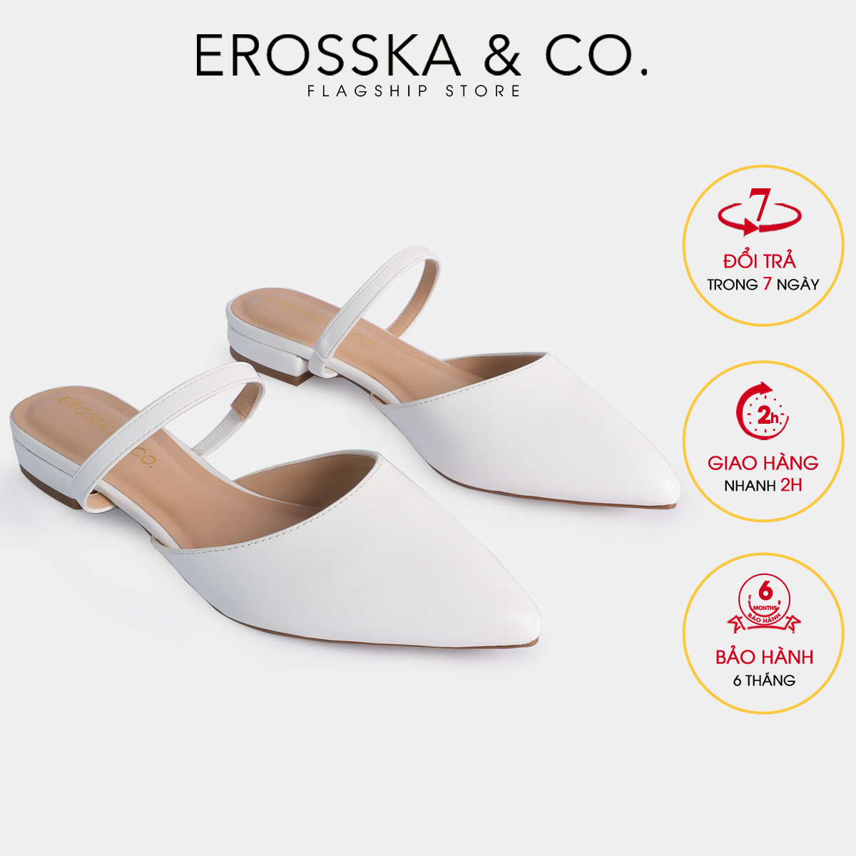 Giày cao gót slingback Erosska mũi nhọn cao 2cm phối dây kiểu dáng basic màu trắng - EL019