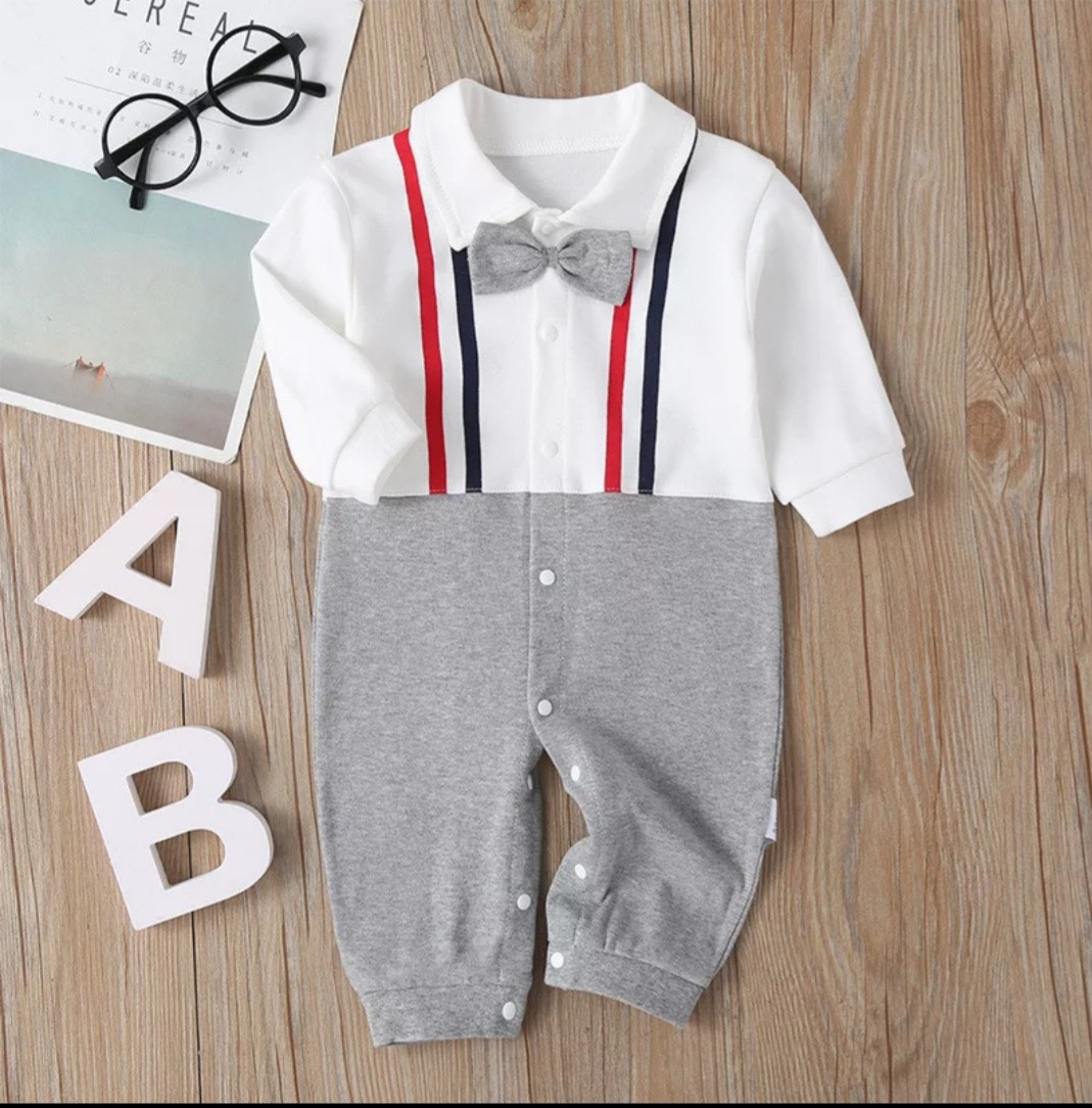 Body Bé Trai Diện Tết Kiểu Công Tử Thun Cotton 3kg Đến 12kg Màu Xám