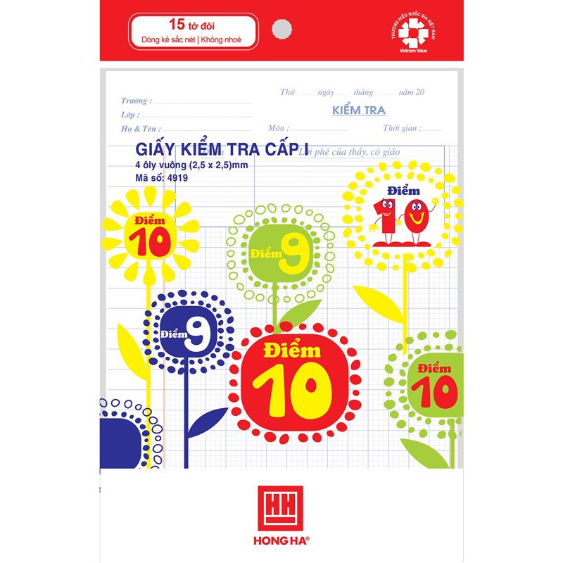 Giấy kiểm tra cấp 1 4 ly Hồng Hà
