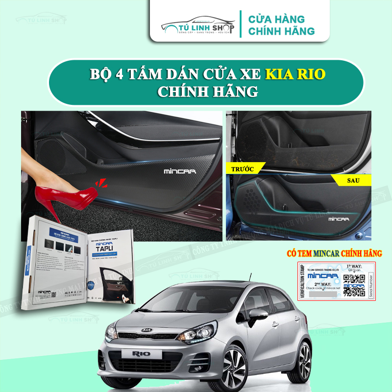 Bộ 4 Tấm dán Tapli xe KIA RIO chính hãng MINCAR chống trầy xước cửa xe, chống xước tapi cửa ô tô bằng Carbon Air Fiber cao cấp
