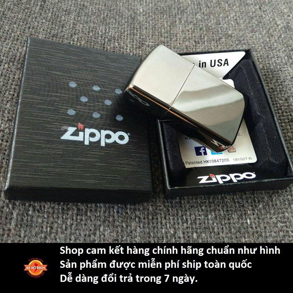 Bật Lửa Zippo Mỹ Bạc Chrome High Polished C-15  tặng bấc đá