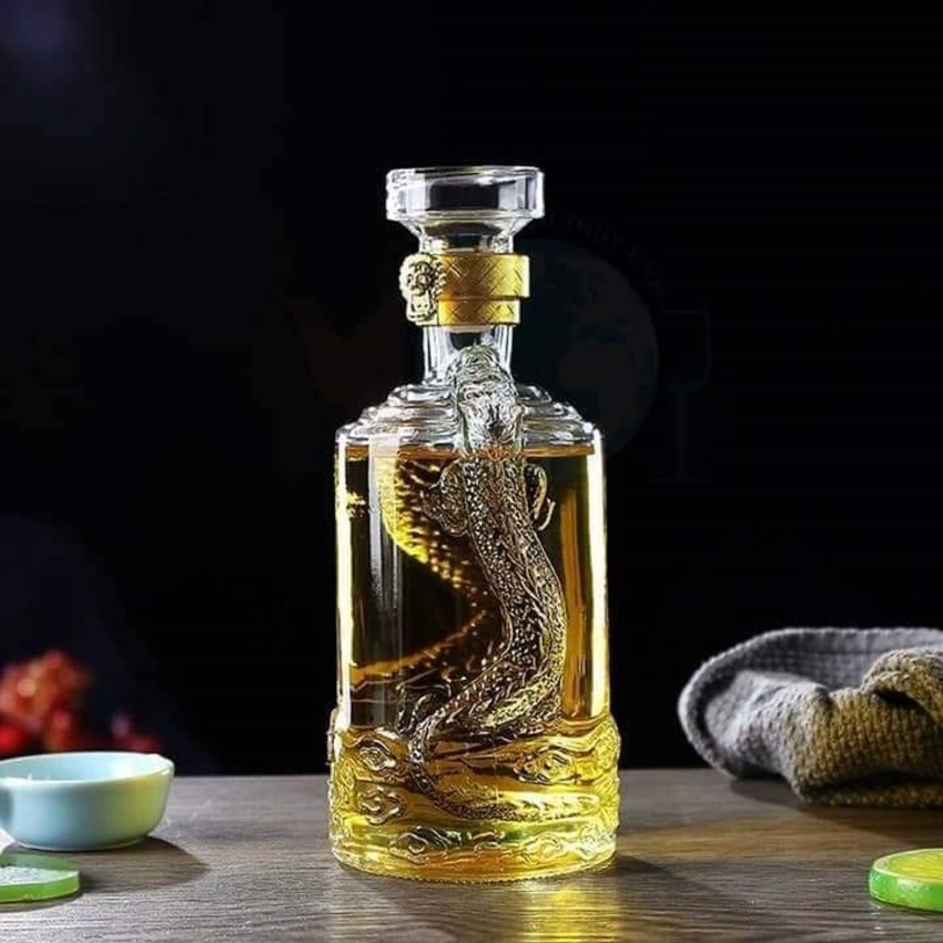 Vỏ Chai Đựng Rượu 500ML cao cấp mẫu rồng nổi - Chai Thủy Tinh Đựng Rượu - Bình Đựng Rượu Thủy Tinh (C3)