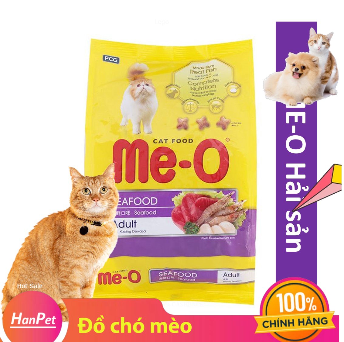 Hanpet - thức ăn viên cho mèo lớn ME-O gói 1,2kg vị HẢI SẢN -