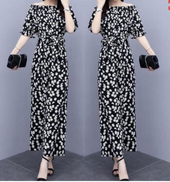 jumsuit dài hoa cúc trễ vai