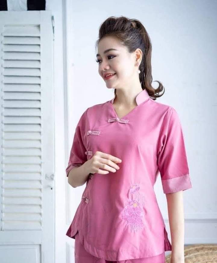 [HCM]Áo lam kiểu đài loan thêu sen