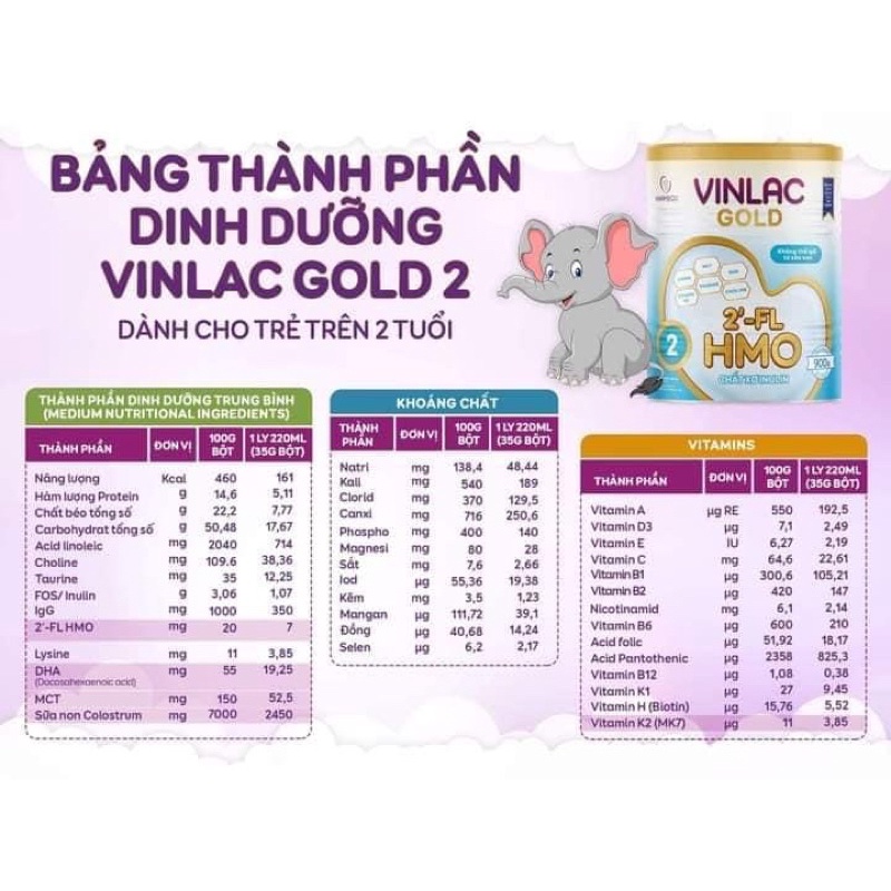 Sữa bột VinLac Gold số 1, 2 Lon 300_800g