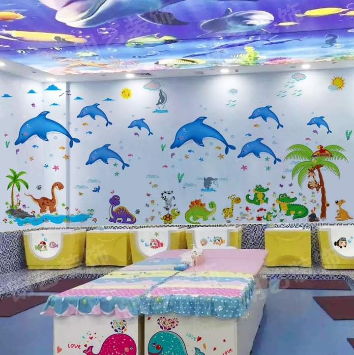 [HCM]DECAL DÁN TƯỜNG ĐÀN CÁ HEO XANH VÀ CHÂN TƯỜNG CÁ VOI