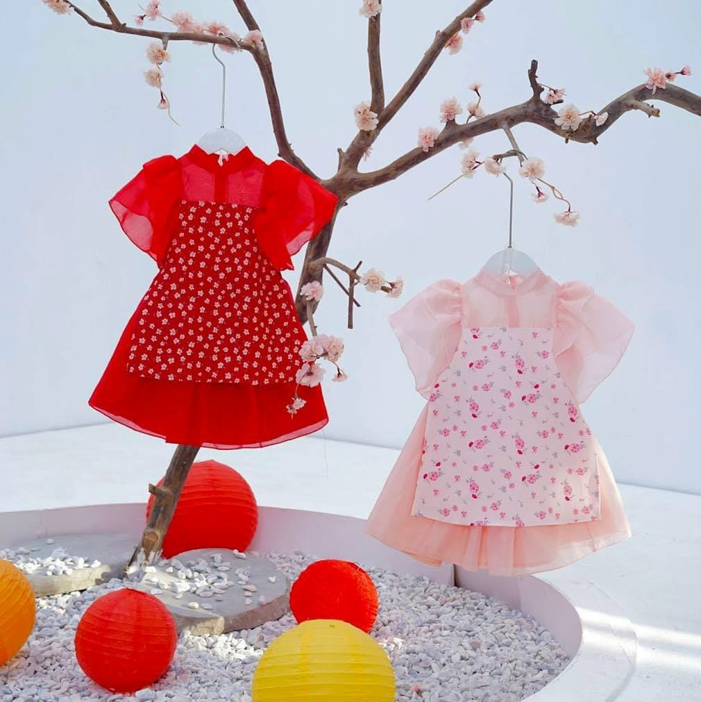 Áo dài cách tân hoa nhí cho bé 8-26kg