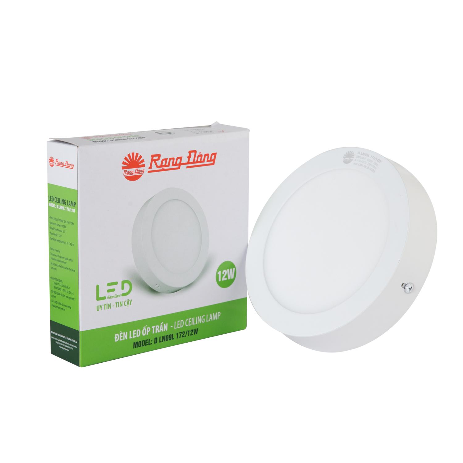 Đèn led ốp trần 12W Rạng Đông, Model D LN09L 172/12W