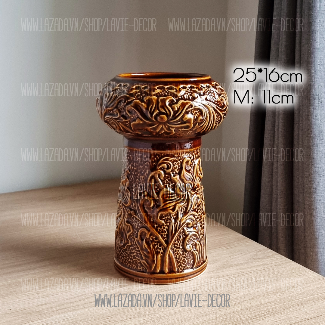 Lọ hoa gốm sứ men hỏa biến hổ phách Bát Tràng
