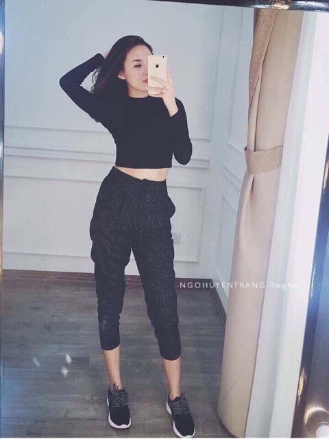 Áo Len Gân Croptop Dài Tay