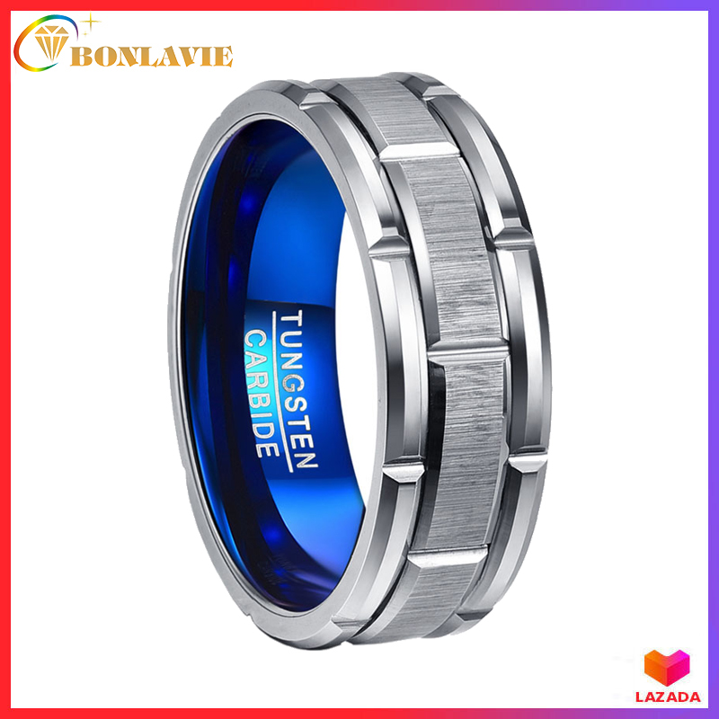 BONLAVIE Men's Brick Pattern 100% Real Tungsten Ring Matte Brushed Finish Comfort Fit Size 7 to 12